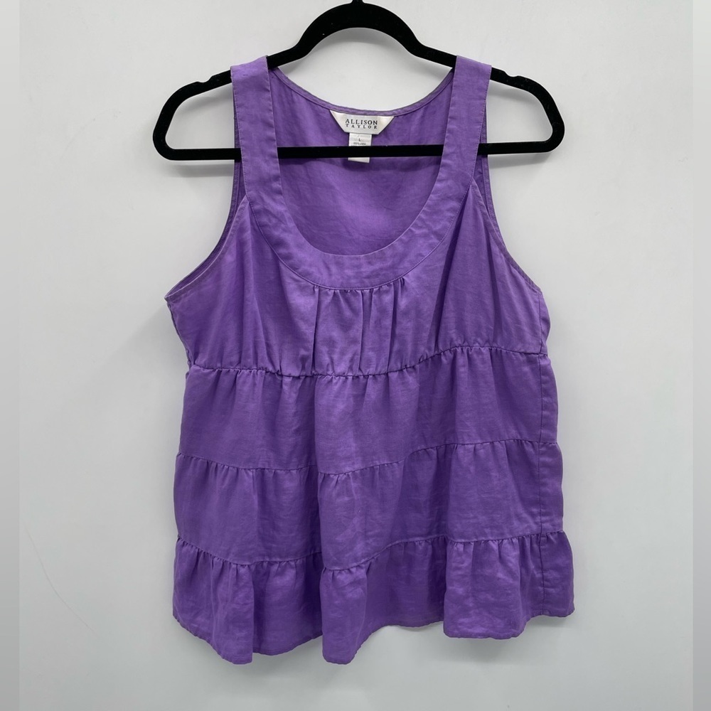Linen Purple Sleeveless Ruffle Top